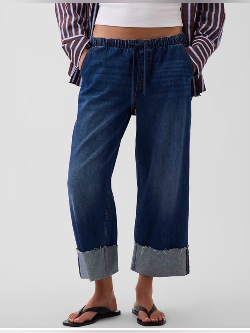 GAP Women’s Dark Blue Wide-Leg Cropped Jeans - Elastic Waist